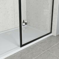 Orchard 6mm black framed wet room glass screen with walk in tray 1600 x 800
