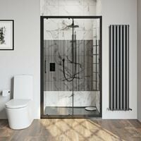 Mode 8mm matt black framed shower door with barcode style modesty panel 1200mm - Black