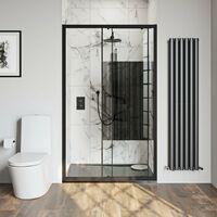 Mode 8mm matt black framed shower door with barcode style modesty panel 1200mm - Black