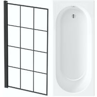 Orchard round edge straight shower bath with 8mm black framed shower screen 1700 x 700