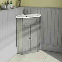 The Bath Co. Camberley satin grey corner floorstanding vanity unit and ceramic basin 580mm
