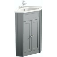 The Bath Co. Camberley satin grey corner floorstanding vanity unit and ceramic basin 580mm - Grey
