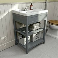 The Bath Co. Camberley satin grey washstand and traditional basin 600mm - Grey
