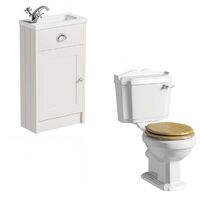 Orchard Dulwich stone ivory cloakroom unit with traditional close coupled toilet and MDF seat