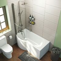 Orchard P shaped left handed shower bath 1700mm with 6mm shower screen and rail