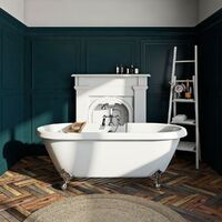 Orchard Dulwich roll top bath suite with solid wood oak seat and taps