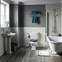 Orchard Winchester freestanding shower bath suite with black seat