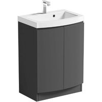 Mode Harrison slate gloss grey floorstanding vanity door unit and basin 600mm with tap