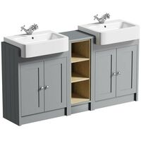 Orchard Dulwich stone grey floorstanding double vanity unit and basin with open storage combination