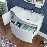 Mode Harrison white furniture package with right handed wall hung vanity unit 1000mm