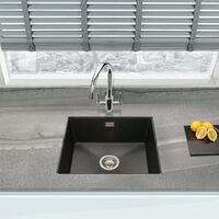 Schon Windermere undermount 1.0 deep bowl black quartz effect kitchen sink with waste 533 x 457