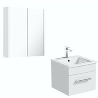 Orchard Derwent white wall hung vanity unit and ceramic basin 420mm with mirror cabinet