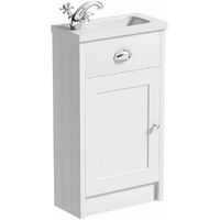 Orchard Dulwich matt white cloakroom unit and traditional close coupled toilet with white wooden seat