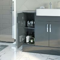 Reeves Nouvel gloss grey small fitted furniture & storage combination with white marble worktop