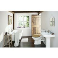 Orchard Dulwich roll top bath suite 1695 x 740mm with solid wood oak seat