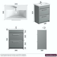 Clarity satin grey floorstanding vanity unit and ceramic basin 600mm with tap