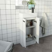 Clarity Compact white floorstanding vanity unit and basin 410mm with tap and black handles - White