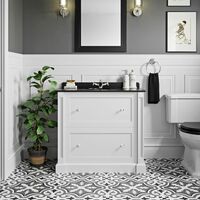 The Bath Co. Burghley matt white floorstanding vanity unit and black marble basin 900mm with tap