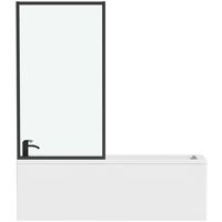 Orchard square edge straight shower bath with 6mm black framed shower screen 1700 x 750