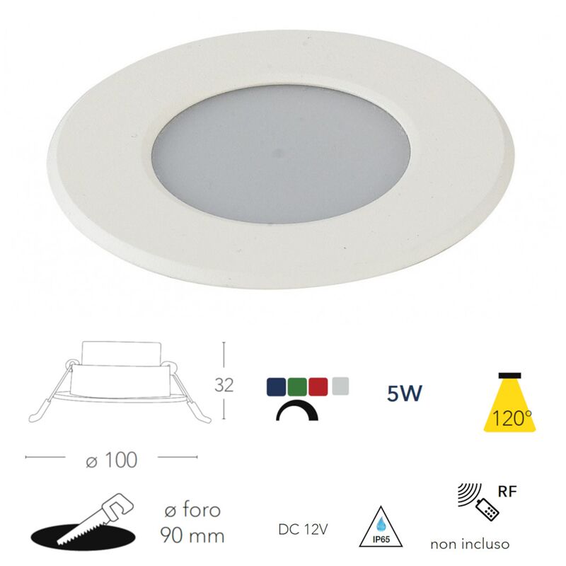 Faretto da incasso LED per cromoterapia, docce e vasche Bianco 5W RGBW IP65