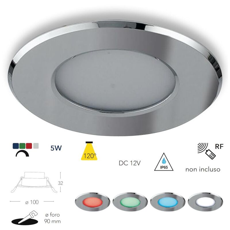 Faretto led rgb 5w 12v incasso orientabile cromoterapia dmx spot si