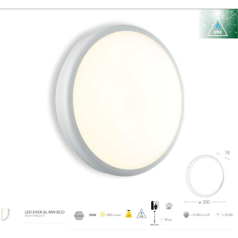 Plafoniera da esterno con sensore di movimento e crepuscolare colore bianco  grado di protezione IP65