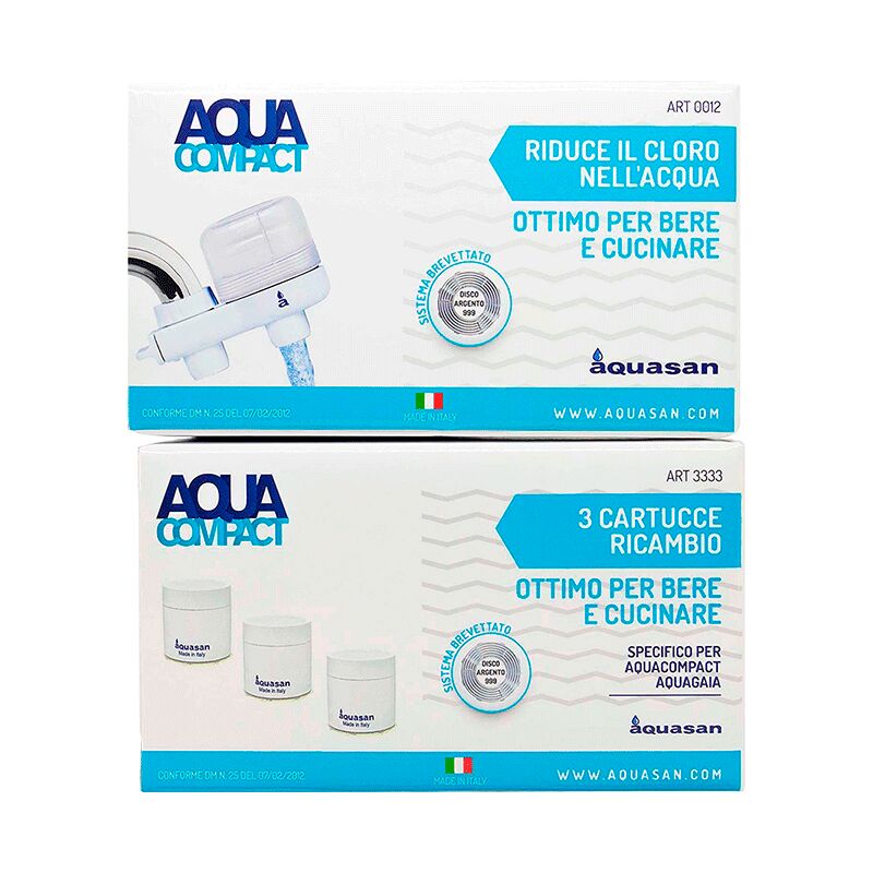 Aquasan Compact Aquacompact Filtro Rubinetto Anticalcare con 2 Cartucce  Nuovo Kit 2000 Litri Colore Bianco