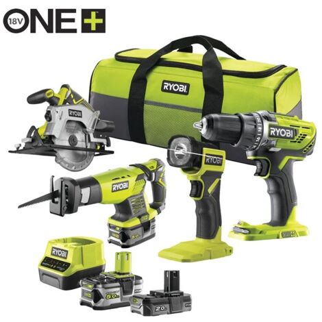 Ryobi Kit 4 Utensili Trapano Avvitatore Sega Circolare Sega a Gattuccio Torcia E Due Batterie (1/5)