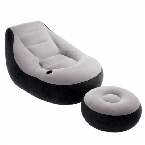 Poltrona Lounge Gonfiabile Intex - 102x137x79 Cm, Con Poggiapiedi, Grigio/Nero - Foto 10