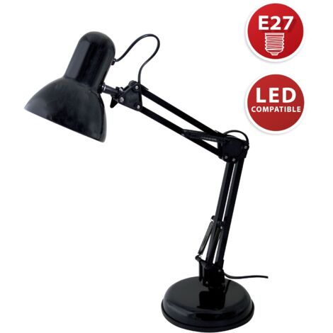 VELAMP Charleston XL - Lampada da scrivania con braccio Articolato - Attacco lampadina E27 – Compatibile con lampadina LED - Base e Pinza Clip - Design Architetto – Colore Nero (1/5)