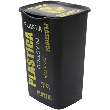 Set 4 Pattumiere Raccolta Differenziata AKITAInk Da 50 Litri Con Coperchio, Scritte Multilingue Per Carta, Plastica, Vetro E Misto