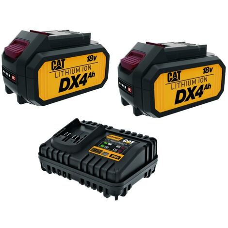 Kit de 2 batteries lithium 18V 4.0Ah – Chargeur 4A rapide – Indicateur de capacité – Pour outils électriques CAT
