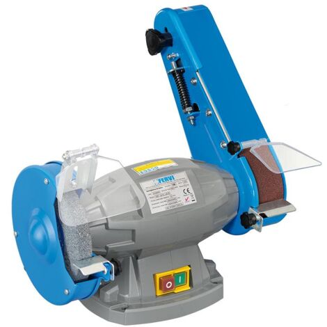 Fervi – Meuleuse d'établi 400W – Meule sèche 2950 tr/min – Ponceuse à bande 50x686 mm GR100 – Pour métaux et matériaux solides