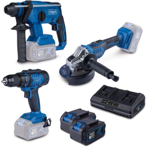 Scheppach – Pack d'outils électroportatifs 20V – 3 pièces avec 2 batteries 4.0Ah et chargeur – Moteur sans balais – Pour perçage et meulage