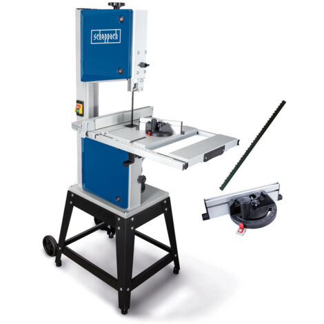 Scheppach Scie à ruban HBS400 – 750 W – Vitesses de coupe 360 et 720 m/min – Hauteur de coupe 170 mm – Table inclinable à 45° – Gabarit de coupe et seconde lame