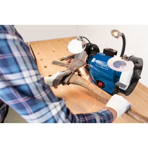 Scheppach Touret Mixte BG200AL - 4903106901-9930 - 550W - Meules Ø200mm - Grain 60 et 100 - Pare-étincelles - Porte-outils réglables - Réservoir d'eau intégré - Lampe orientable