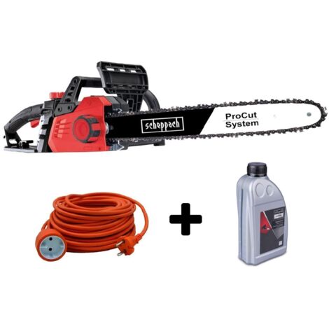 Scheppach – Tronçonneuse électrique filaire 2,4 kW – Lame de 45,5 cm pour bois dur – Système de tension SDS sans outil – Câble 20m + huile chaîne 1L