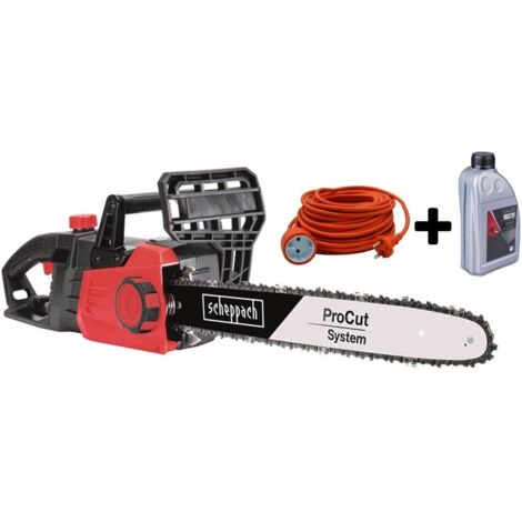 Scheppach – Tronçonneuse électrique filaire 2400W – Guide-chaîne 45,5 cm – Lubrification automatique – Câble extension 20m – Huile chaîne 1L