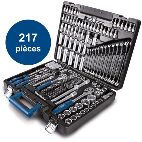 Scheppach Coffret à outils TB217 - Coffret multi outils - Valise d'outils - Jeu de clés à douilles - 217 pièces - Bien rangés et à portée de main - En Acier Chrome Vanadium