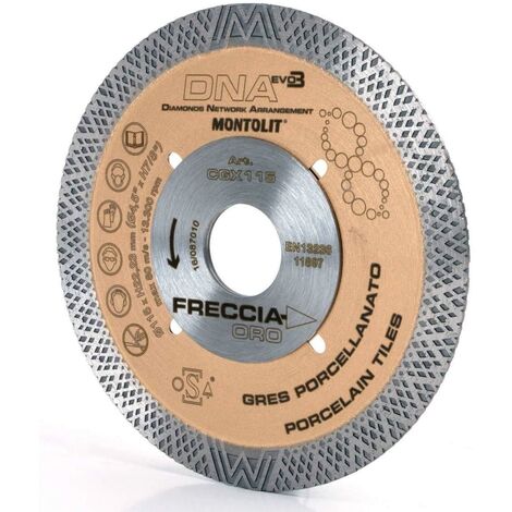 Montolit – Disque de diamant 115 mm – Pour grès vitrifié et céramique dure – Technologie DNA pour coupe précise – Usure progressive - CGX115