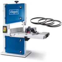 Scheppach Scie à ruban HBS30 – 350 W – Vitesse de coupe constante 900 m/min – Table inclinable jusqu’à 45° - Table de travail extensible – Raccord d’aspiration – 3 lames incluses