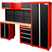 Holzmann – Ensemble armoire d'atelier 13 pièces – 1 armoire 762x458x1830 mm avec 3 étagères – 2 armoires hautes avec ressorts à gaz – Meuble bas 4 tiroirs