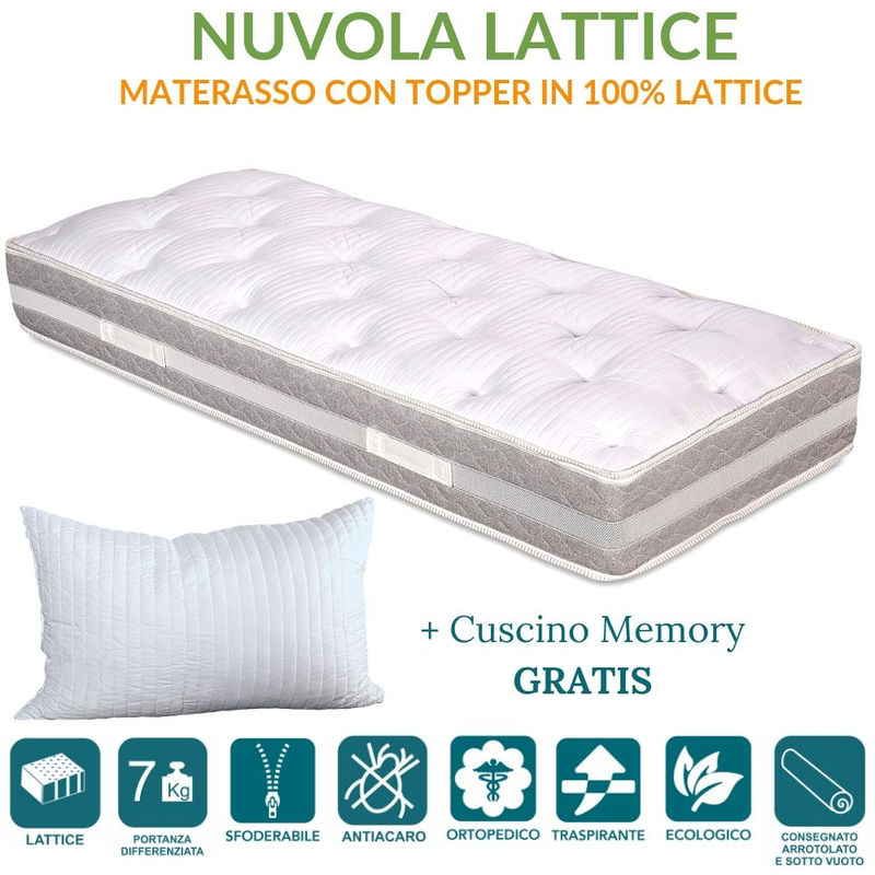 EVERGREENWEB - Materasso Matrimoniale 160x200 Alto 25 cm per Letto con  Topper in 100% LATTICE Sfoderabile e Lavabile, ANALLERGICO, Imbottitura  Morbida Effetto Piuma + Coppia Cuscini Memory Foam GRATIS