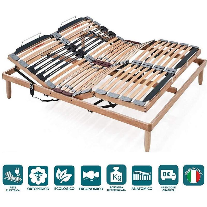 EVERGREENWEB - Rete Elettrica Matrimoniale 140x190 Ortopedica con Alzata  Motorizzata Unica, Base Letto a Doghe in Legno Naturale, Rinforzata Piedi  Smontabili Pieghevole Regolatori di Rigidit… OFFERTA