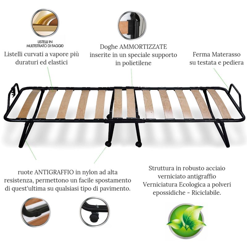 EVERGREENWEB - Brandina Pieghevole con Materasso Memory Foam 80x190 Alto 12  cm + Cuscino Gratis, Rivestimento Sfoderabile Rete Singola a Doghe Legno  Ortopedica, Letto Salvaspazio Offerta