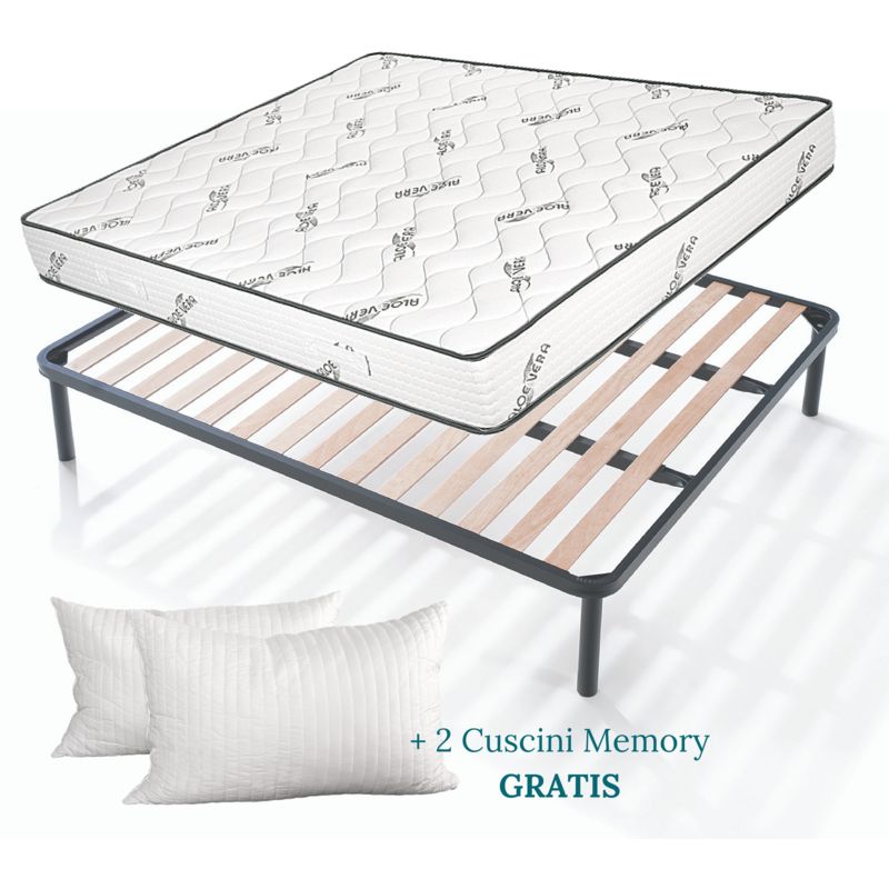 EVERGREENWEB - Kit Rete e Materasso Singolo 90x195 Memory Foam Alto 20 cm  Sfoderabile con Cuscino Gratis