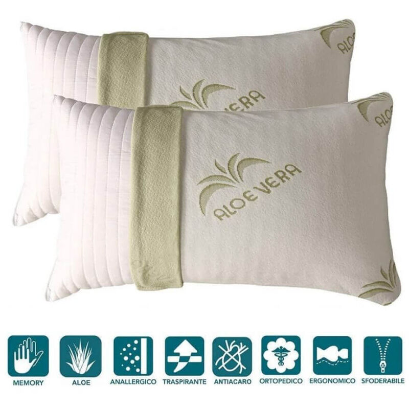 EVERGREENWEB - Cuscini Memory Foam Cervicale misura 40x70 alti 15 cm,  Fodera Aloe Vera Oli Essenziali, Imbottitura Piuma Memory effetto Piuma  D'oca, Guanciali Letto Modello Saponetta Traspirante e Indeformabile,adatti  a tutti i materassi e letti