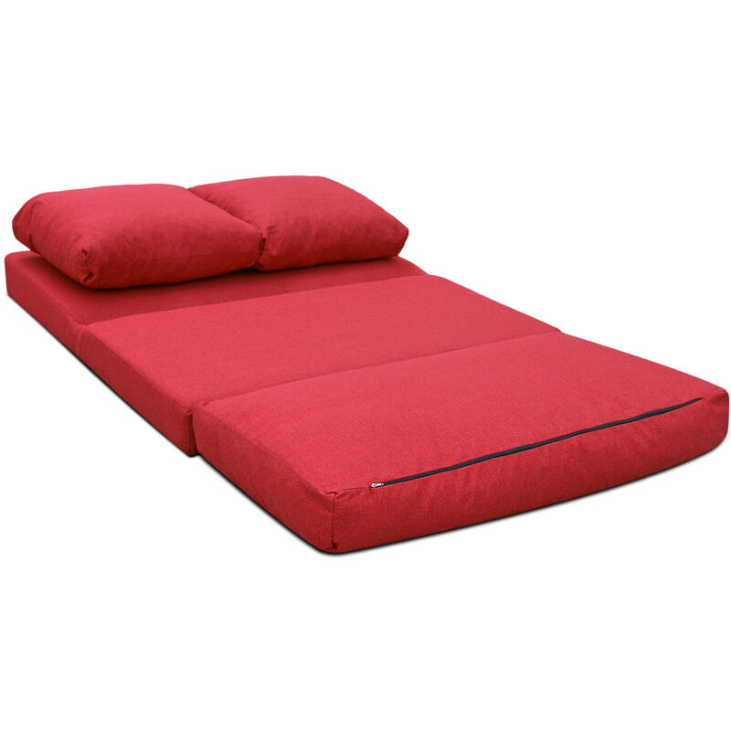 EVERGREENWEB - Divano Letto 2 posti Futon - Divano Letto Tatami allungabile  - Divano da Pavimento Regolabile con 2 comodi cuscini - Divano letto  Materasso piazza e mezzo Colore Rosso