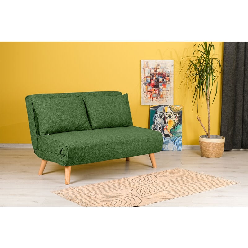 EVERGREENWEB - Poltrona Letto trasformabile VERDE Poltrona letto relax con  Materasso Piazza e mezzo e cuscino imbottito Divanetto clic clac a 2 posti  con gambe in legno Foldy 120