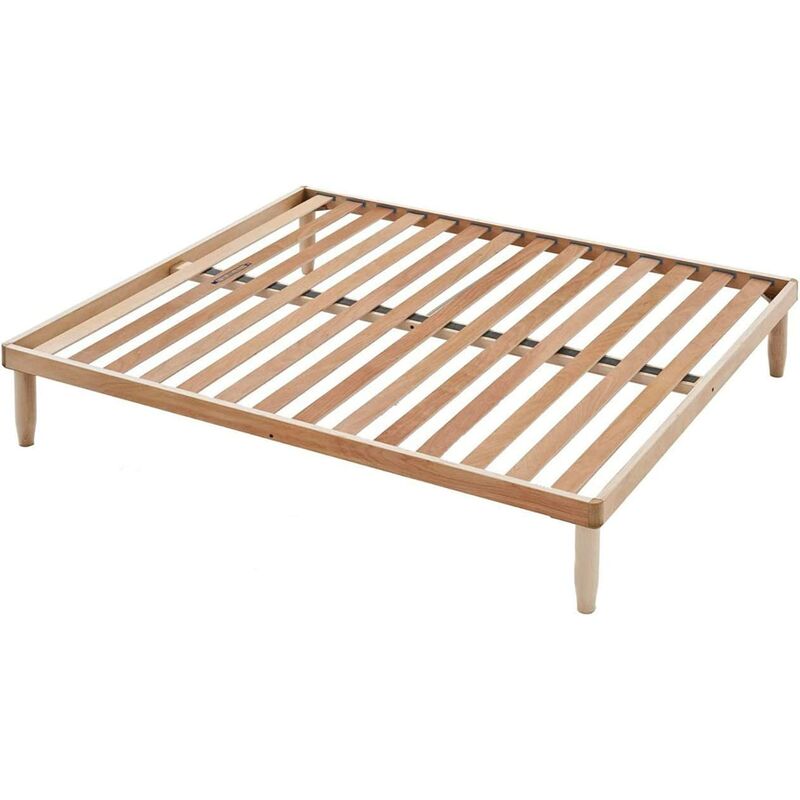 EVERGREENWEB - Rete Matrimoniale Fissa 165x195 alta 35 cm a Doghe in Legno  Naturale ORTOPEDICA Base Letto o Materasso Struttura Rinforzata Traverso  Centrale 5 Gambe Smontabili Base da Incasso, OFFERTA